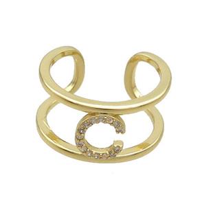 Copper Ring Pave Zircon C-Letter Gold Plated, approx 10mm, 18mm dia