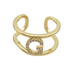 Copper Ring Pave Zircon G-Letter Gold Plated, approx 10mm, 18mm dia