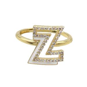 Copper Ring Pave Zircon Z-Letter Adjustable Enamel Gold Plated, approx 10-14mm, 18mm dia