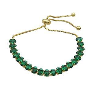 Copper Bracelet Pave Green Crystal Glass Adjustable Gold Plated, approx 4x6mm, 26cm length