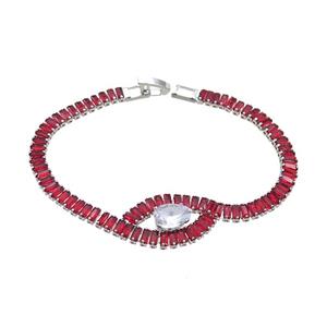 Copper Bracelet Pave Red Crystal Glass Platinum Plated, approx 8x10mm, 5mm, 18cm length
