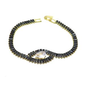 Copper Bracelet Pave Black Crystal Glass Gold Plated, approx 8x10mm, 5mm, 18cm length