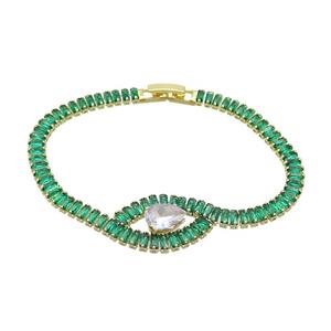 Copper Bracelet Pave Green Crystal Glass Gold Plated, approx 8x10mm, 5mm, 18cm length