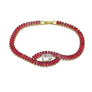 Copper Bracelet Pave Red Crystal Glass Gold Plated, approx 8x10mm, 5mm, 18cm length