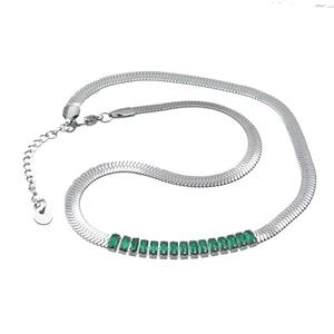 Copper Necklace Pave Green Crystal Glass Platinum Plated, approx 5mm, 38-43cm length