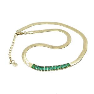Copper Necklace Pave Green Crystal Glass Gold Plated, approx 5mm, 38-43cm length