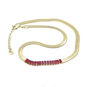 Copper Necklace Pave Red Crystal Glass Gold Plated, approx 5mm, 38-43cm length