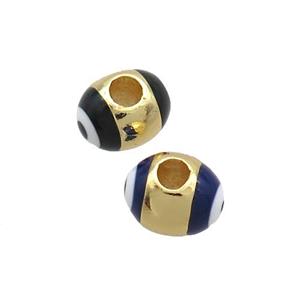 Copper Barrel Beads Black Enamel Eye Large Hole Gold Plated, approx 5.5-7mm, 2mm hole