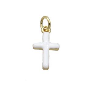 Copper Cross Pendant White Enamel Gold Plated, approx 8-17mm