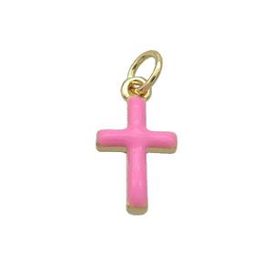Copper Cross Pendant Pink Enamel Gold Plated, approx 8-17mm
