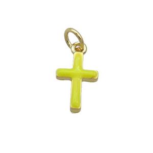 Copper Cross Pendant Yellow Enamel Gold Plated, approx 8-17mm