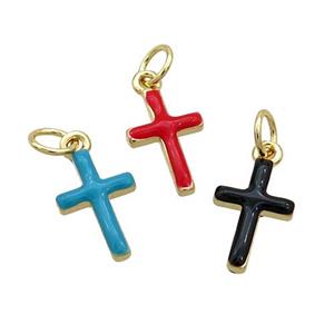 Copper Cross Pendant Enamel Gold Plated Mixed, approx 8-17mm