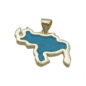 Copper Rhinoceros Pendant Teal Enamel Gold Plated, approx 16-20mm