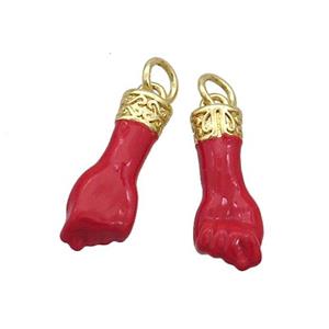 Copper Fist Charms Pendant Red Enamel Hand Gold Plated, approx 7-18mm