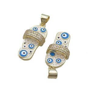 Copper Shoes Charm Pendant White Enamel Evil Eye Gold Plated, approx 11-21mm