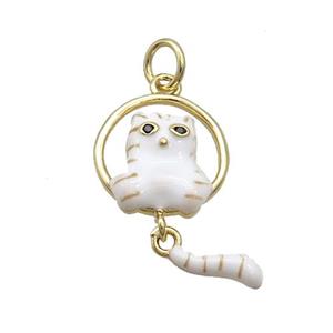 Copper Cat Charms Pendant White Enamel Gold Plated, approx 12mm