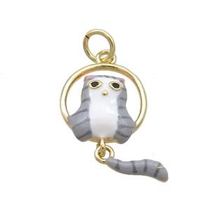 Copper Owl Charms Pendant White Gray Enamel Gold Plated, approx 12mm