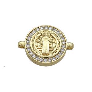 Copper Jesus Connector Pave Zircon Religious Circle Gold Plated, approx 16mm