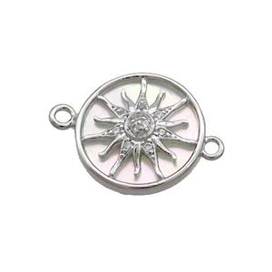 Copper Sun Charms Connector Pave Zircon Shell Backing Platinum Plated, approx 15.5mm