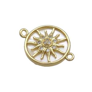Copper Sun Charms Connector Pave Zircon Shell Backing Gold Plated, approx 15.5mm