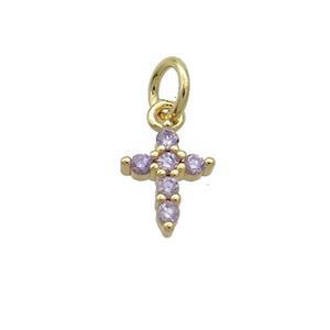 Copper Cross Pendant Pave Purple Zircon Gold Plated, approx 7-9mm