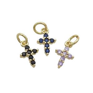 Copper Cross Pendant Pave Zircon Gold Plated Mixed, approx 7-9mm