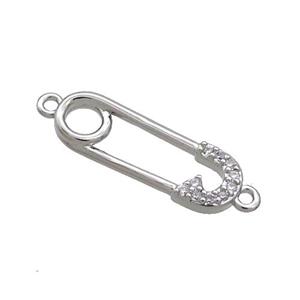 Copper Safety Pins Connector Pave Zircon Platinum Plated, approx 7-20mm