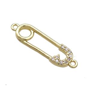 Copper Safety Pins Connector Pave Zircon Gold Plated, approx 7-20mm