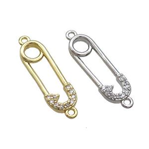 Copper Safety Pins Connector Pave Zircon Mixed, approx 7-20mm