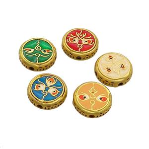 Copper Button Circle Beads Enamel Gold Plated Mixed, approx 13mm