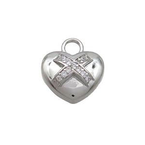 Copper Heart Pendant Pave Zircon Platinum Plated, approx 13mm