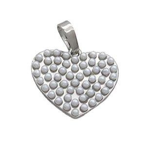 Copper Heart Pendant Pave Pearlized Plastic Platinum Plated, approx 18mm
