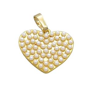 Copper Heart Pendant Pave Pearlized Plastic Gold Plated, approx 18mm
