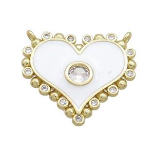 Copper Heart Pendant Pave Zircon White Enamel 2loops Gold Plated, approx 21mm