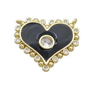 Copper Heart Pendant Pave Zircon Black Enamel 2loops Gold Plated, approx 21mm