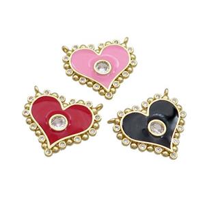 Copper Heart Pendant Pave Zircon Enamel 2loops Gold Plated Mixed, approx 21mm
