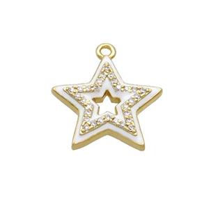 Copper Star Pendant Pave Zircon White Enamel Gold Plated, approx 15mm