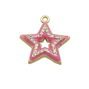 Copper Star Pendant Pave Zircon Pink Enamel Gold Plated, approx 15mm