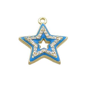 Copper Star Pendant Pave Zircon Blue Enamel Gold Plated, approx 15mm