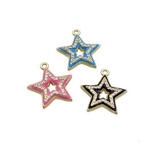 Copper Star Pendant Pave Zircon Enamel Gold Plated Mixed, approx 15mm