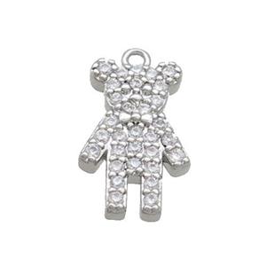 Copper Bear Pendant Pave Zircon Platinum Plated, approx 9-14.5mm