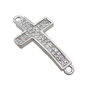 Copper Cross Connector Pave Zircon Platinum Plated, approx 13-21mm