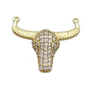 Copper Bullhead Pendant Pave Zircon 2loops Gold Plated, approx 22-28mm
