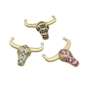 Copper Bullhead Pendant Pave Zircon 2loops Gold Plated Mixed, approx 22-28mm