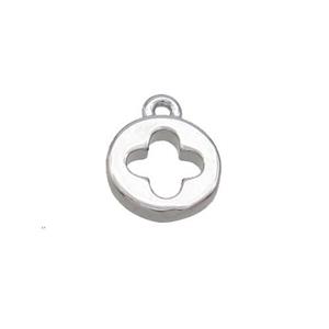 Copper Circle Pendant Cross Platinum Plated, approx 5.5mm