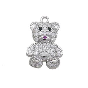 Copper Bear Pendant Pave Zircon Platinum Plated, approx 11.5-16mm