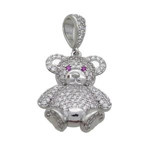 Copper Bear Pendant Pave Zircon Platinum Plated, approx 18-26mm