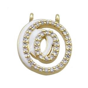Copper Pendant Pave Zircon White Enamel Letter-O 2loops Gold Plated, approx 15-16mm