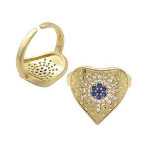 Copper Ring Pave Zircon Heart Flower Gold Plated, approx 18mm, 18mm dia