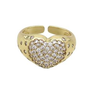 Copper Ring Pave Zircon Heart Gold Plated, approx 13mm, 18mm dia